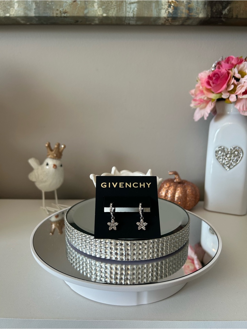 NWT! Givenchy Crystal Flower Charm Huggie Hoop Earrings - Picture 5 of 10
